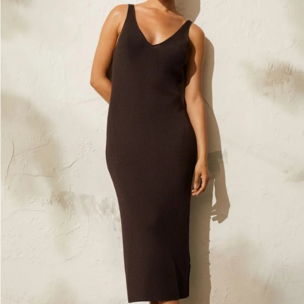 LIKE NEW H&M Brown Ribbed Knitted Bodycon Deep Back Tank Maxi Dress Size Large